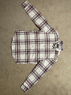Abercrombie & Fitch Beige and Red Button Down Soft Flannel Shirt